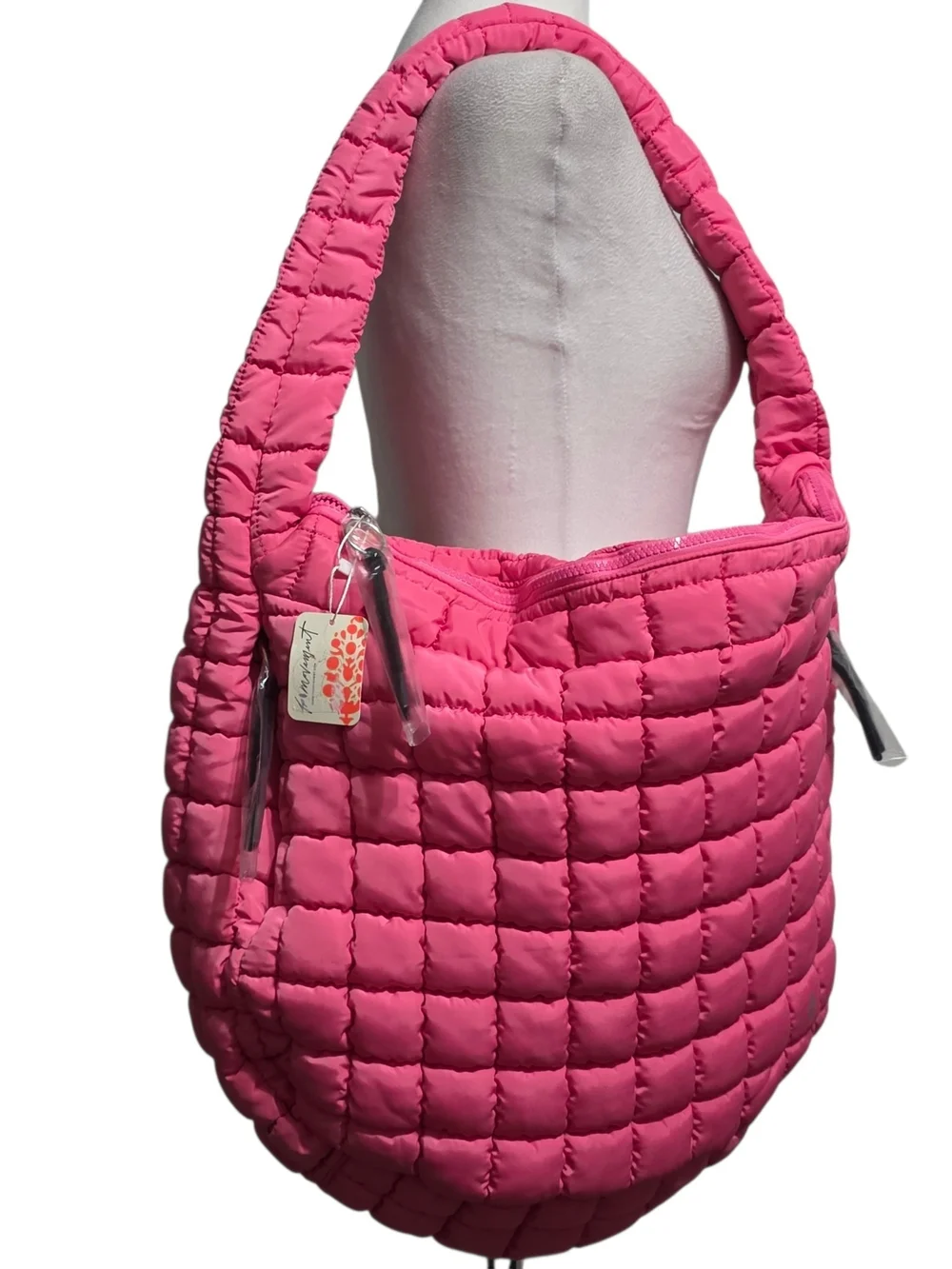 FP Movement Bright Pink Quilted Carryall Bag Puffy Nylon Slouchy Shoulder Tote L